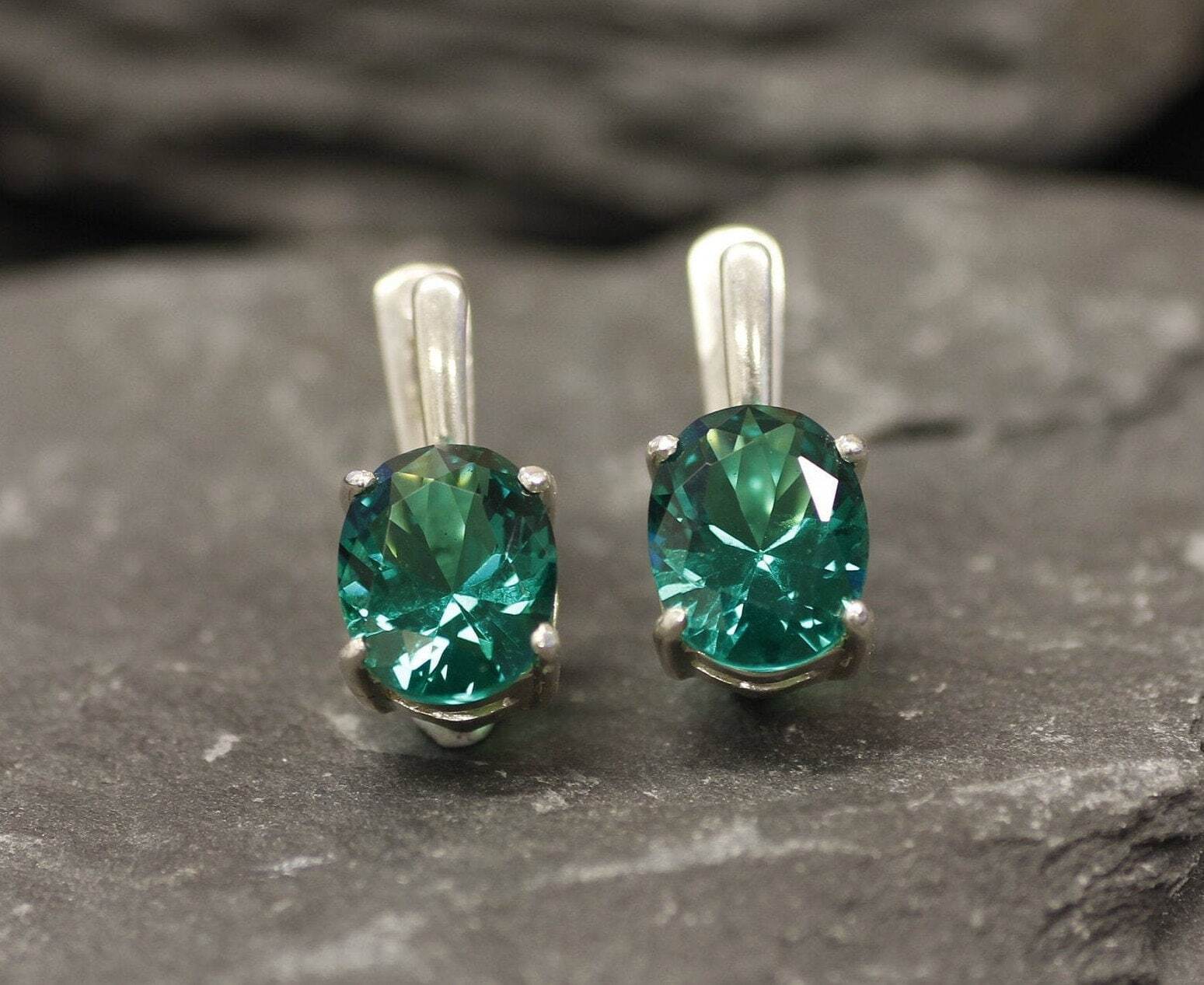 Emerald Earrings, Created Emerald, Stud Earrings, Oval Earrings, Emerald Studs, Green Earrings, Silver Oval Studs, Solid Silver Earrings