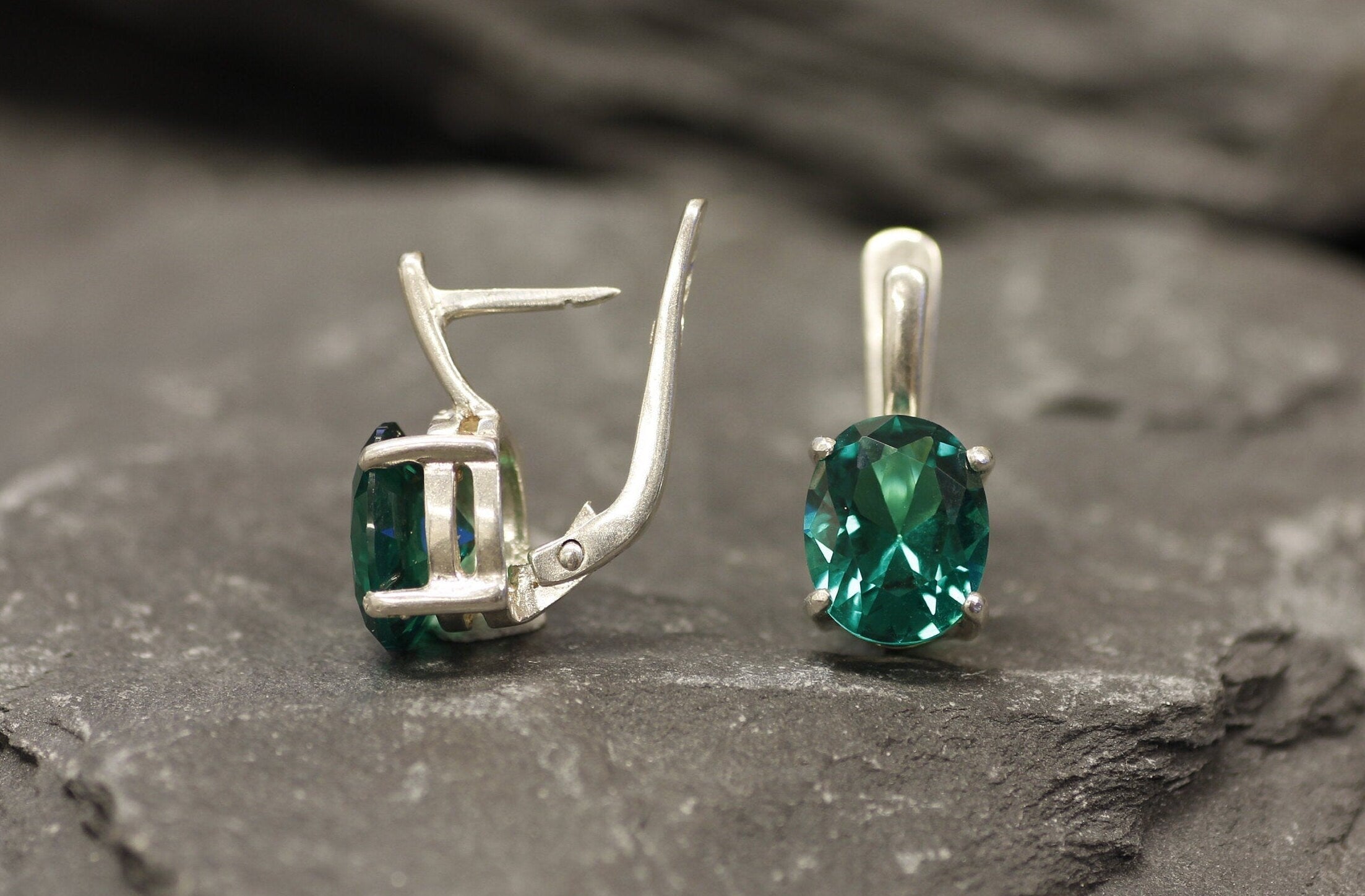 Emerald Earrings, Created Emerald, Stud Earrings, Oval Earrings, Emerald Studs, Green Earrings, Silver Oval Studs, Solid Silver Earrings