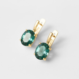 Created Emerald Earrings made in 18k Gold Vermeil with Oval Created Green Emerald in Prong setting, May Birthstone gift idea, symbolizes, ideal for everyday wear and perfect for birthday gifting and special occasions.