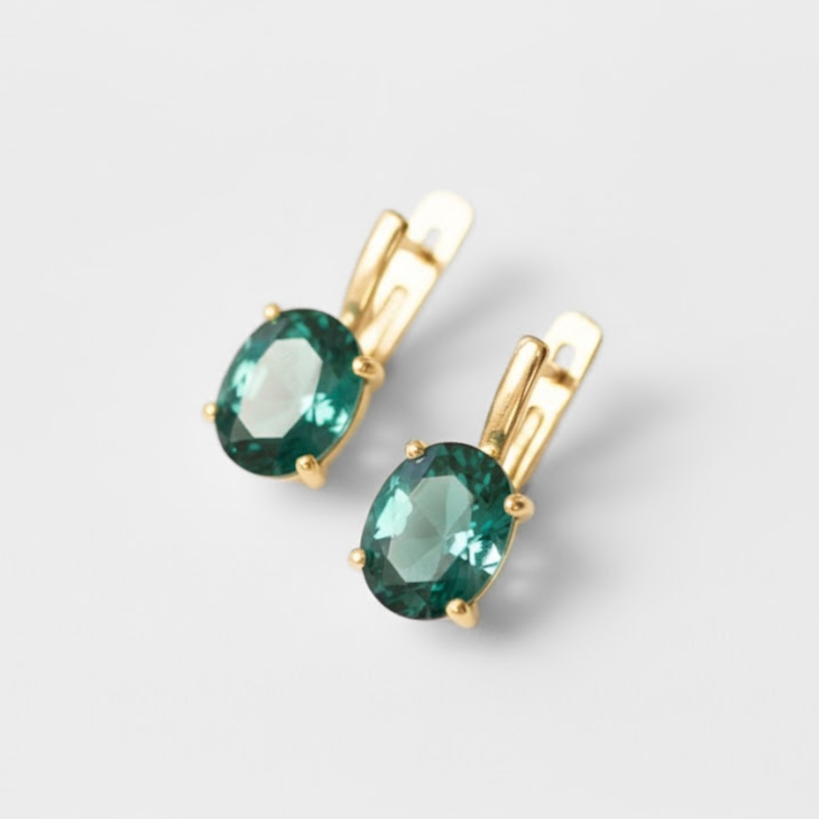 Created Emerald Earrings made in 18k Gold Vermeil with Oval Created Green Emerald in Prong setting, May Birthstone gift idea, symbolizes, ideal for everyday wear and perfect for birthday gifting and special occasions.