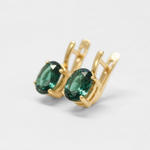 Beautiful 18k Gold Vermeil Earrings with Oval Created Emerald, a meaningful May birthstone gift for any occasion.