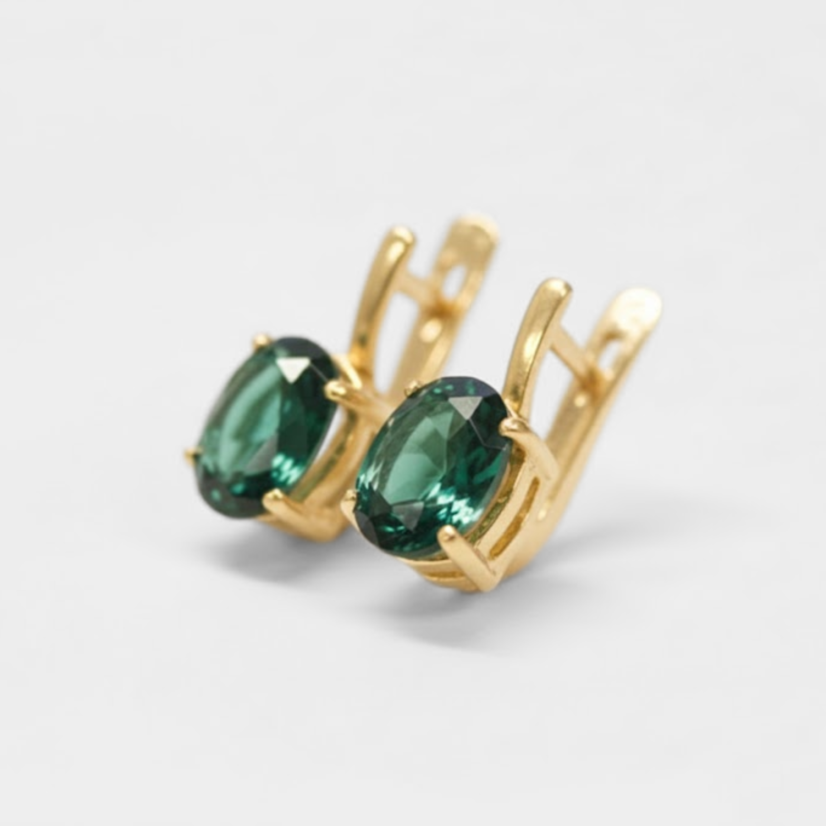 Beautiful 18k Gold Vermeil Earrings with Oval Created Emerald, a meaningful May birthstone gift for any occasion.