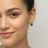 Elegant 18k Gold Vermeil Emerald Earrings with Oval Created Green Emerald, perfect birthday gift for May babies.