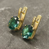 Gold Emerald Studs - Green Oval Earrings, Dainty Green Earrings