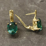 Gold Emerald Studs - Green Oval Earrings, Dainty Green Earrings