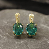 Gold Emerald Studs - Green Oval Earrings, Dainty Green Earrings