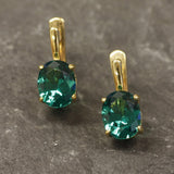 Gold Emerald Studs - Green Oval Earrings, Dainty Green Earrings