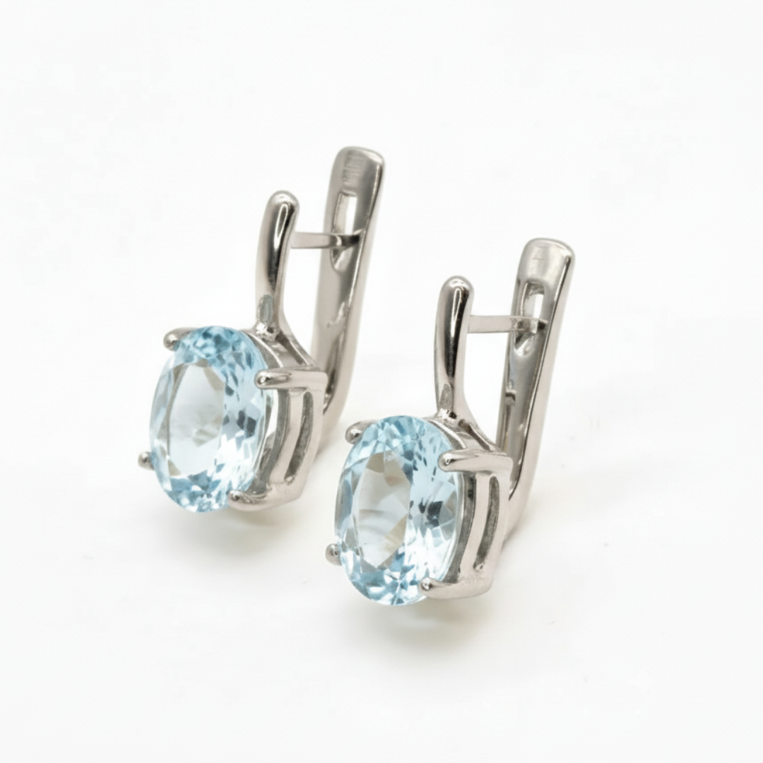 Blue Topaz Earrings - Sky Blue Earrings - Vintage Oval Studs made in 925 Sterling Silver. Ideal for everyday wear and perfect for birthday gifting and special occasions.