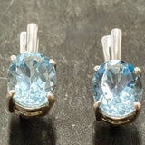 Blue Topaz Earrings - Sky Blue Earrings - Vintage Oval Studs