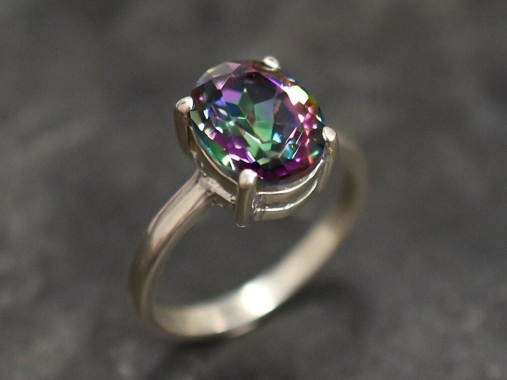 Topaz Ring, Mystic Topaz Ring, Natural Mystic Topaz, Solitaire Ring, December Birthstone, Vintage Ring, Purple Diamond Ring, 925 Silver Ring