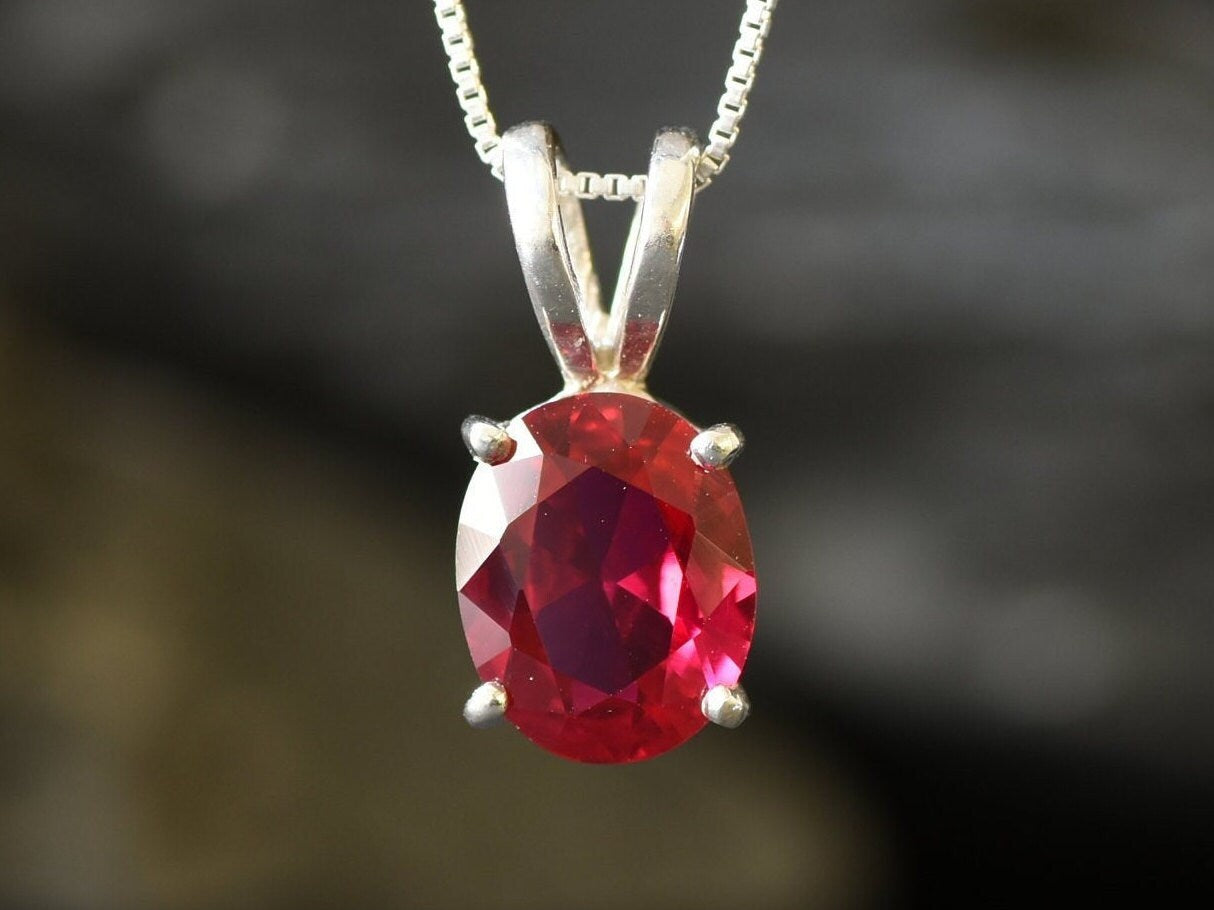 Ruby Pendant, Created Ruby, Dainty Pendant, Red Ruby Necklace, Minimalist Pendant, Stone Necklace, Red Stone Pendant, 925 Sterling Silver