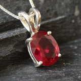 Ruby Pendant, Created Ruby, Dainty Pendant, Red Ruby Necklace, Minimalist Pendant, Stone Necklace, Red Stone Pendant, 925 Sterling Silver