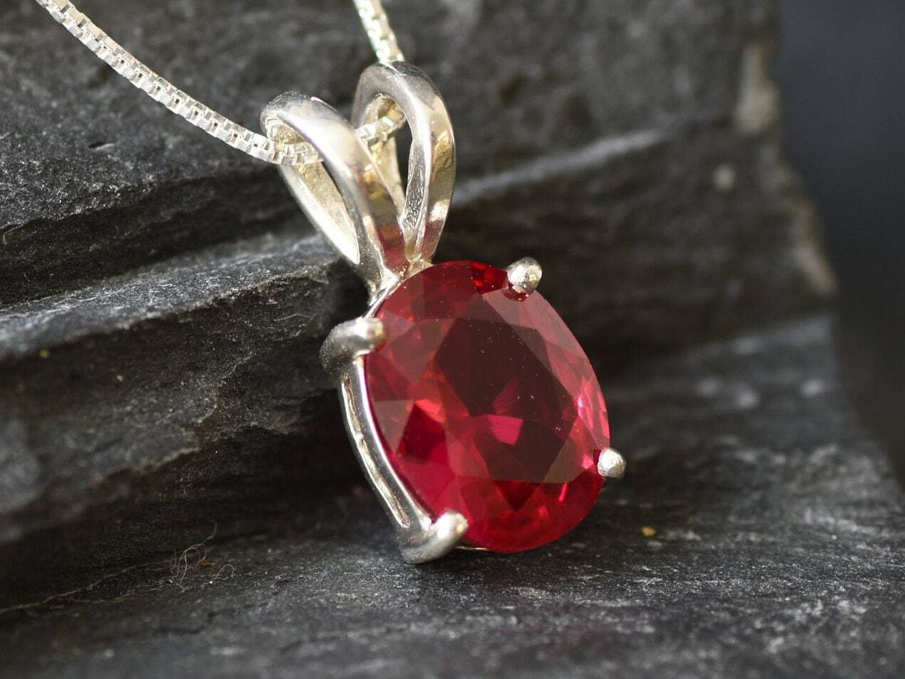 Ruby Pendant, Created Ruby, Dainty Pendant, Red Ruby Necklace, Minimalist Pendant, Stone Necklace, Red Stone Pendant, 925 Sterling Silver