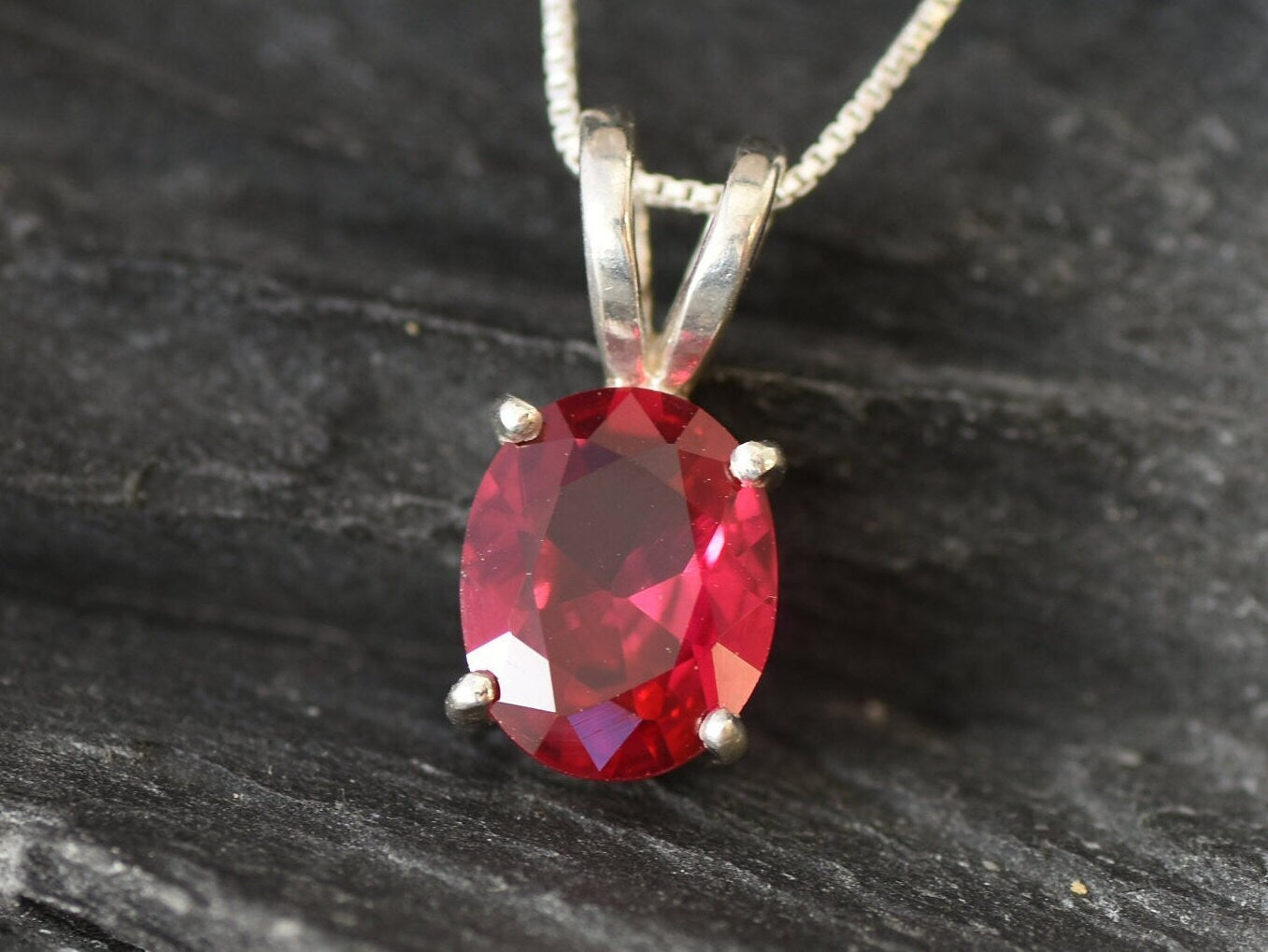 Ruby Pendant, Created Ruby, Dainty Pendant, Red Ruby Necklace, Minimalist Pendant, Stone Necklace, Red Stone Pendant, 925 Sterling Silver