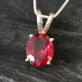 Ruby Pendant, Created Ruby, Dainty Pendant, Red Ruby Necklace, Minimalist Pendant, Stone Necklace, Red Stone Pendant, 925 Sterling Silver