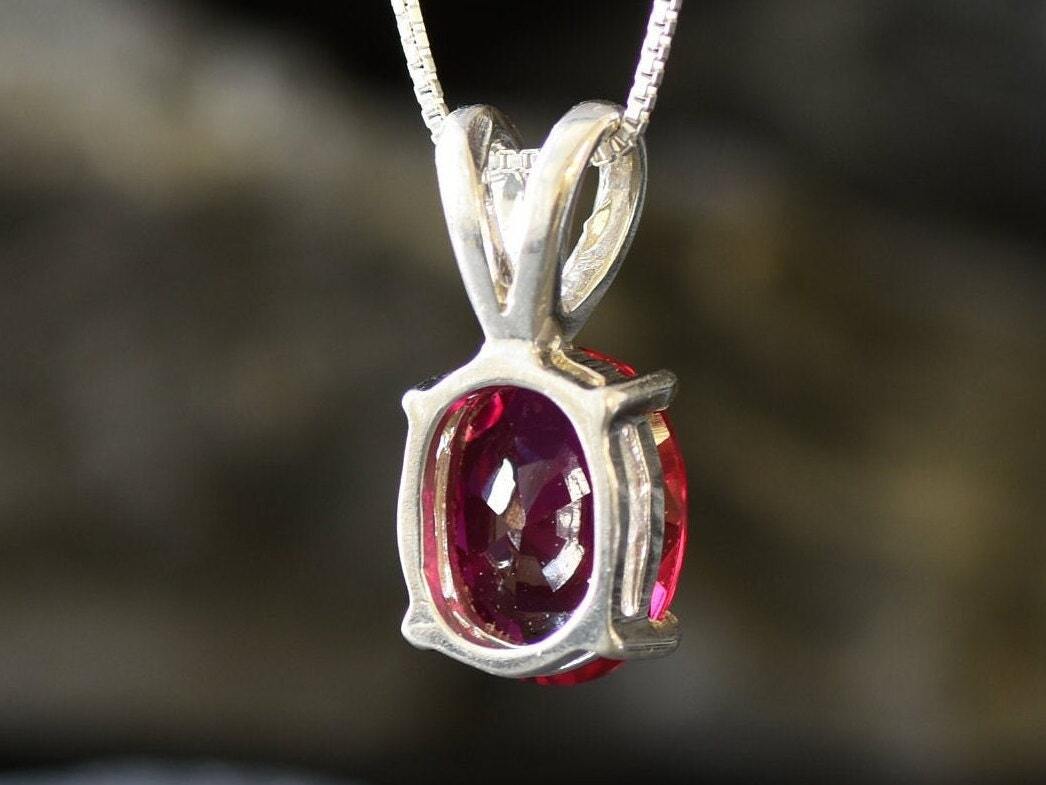 Ruby Pendant, Created Ruby, Dainty Pendant, Red Ruby Necklace, Minimalist Pendant, Stone Necklace, Red Stone Pendant, 925 Sterling Silver