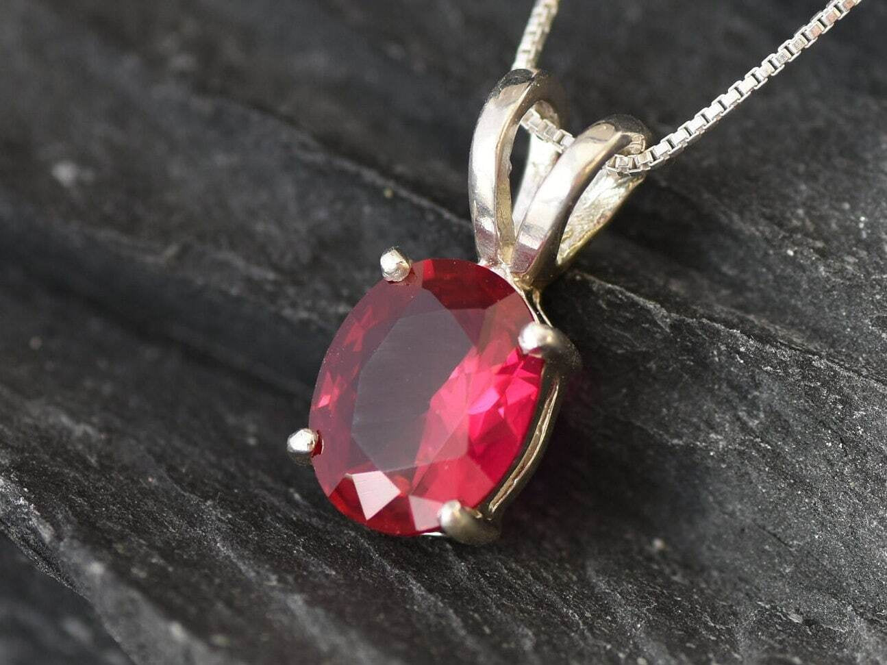 Ruby Pendant, Created Ruby, Dainty Pendant, Red Ruby Necklace, Minimalist Pendant, Stone Necklace, Red Stone Pendant, 925 Sterling Silver