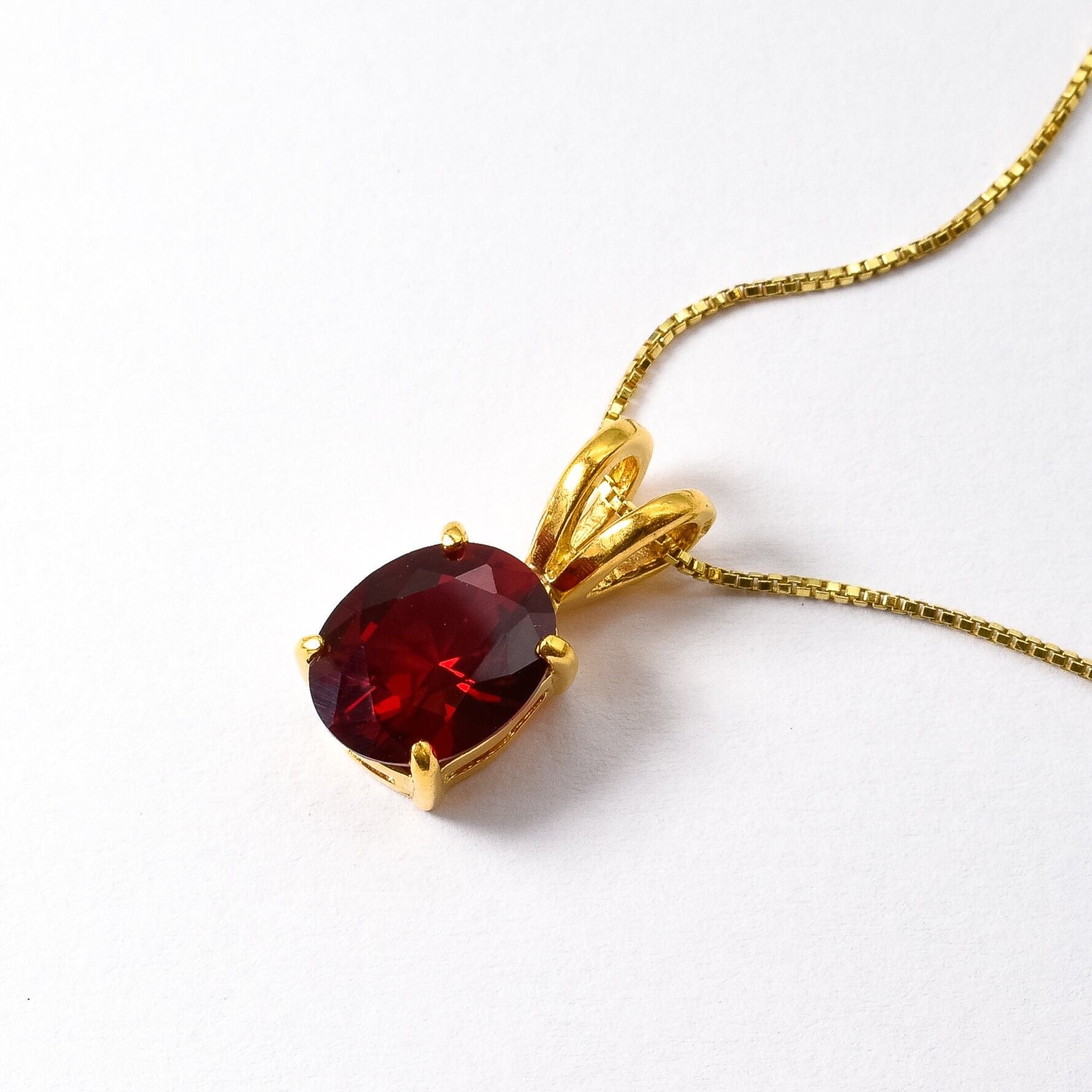 Elegant 18k Gold Vermeil pendant with an oval Created Red Ruby, perfect for celebrating birthdays and special moments.