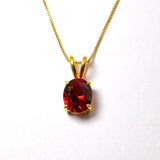 Created Ruby Pendant made in 18k Gold Vermeil with Oval Created Red Ruby in Prong setting, July Birthstone gift idea, symbolizes nobility, purity, and passion, ideal for everyday wear and perfect for birthday gifting and special occasions.