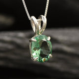 Created Emerald Pendant made in 925 Sterling Silver with Oval Created Green Emerald in Prong setting, May Birthstone gift idea, symbolizes, ideal for everyday wear and perfect for birthday gifting and special occasions.