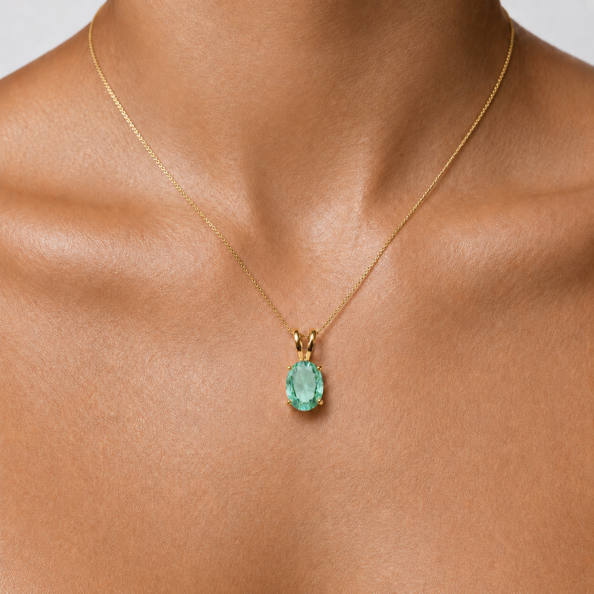 Elegant 18k Gold Vermeil Created Emerald Pendant, featuring an oval green emerald, perfect for birthdays and special occasions.
