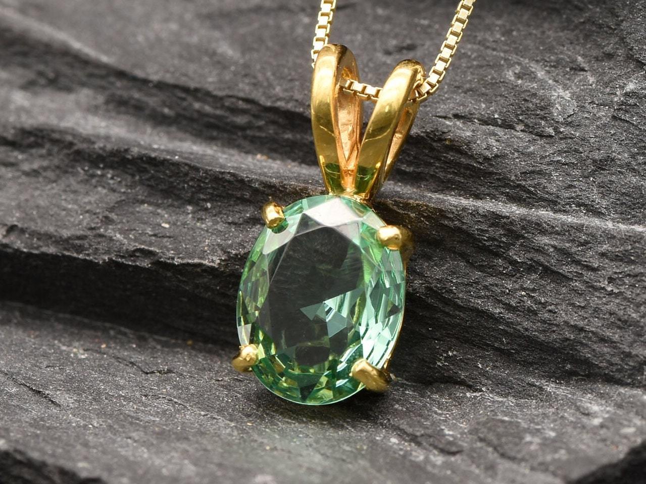 Created Emerald Pendant made in 18k Gold Vermeil with Oval Created Green Emerald in Prong setting, May Birthstone gift idea, symbolizes, ideal for everyday wear and perfect for birthday gifting and special occasions.