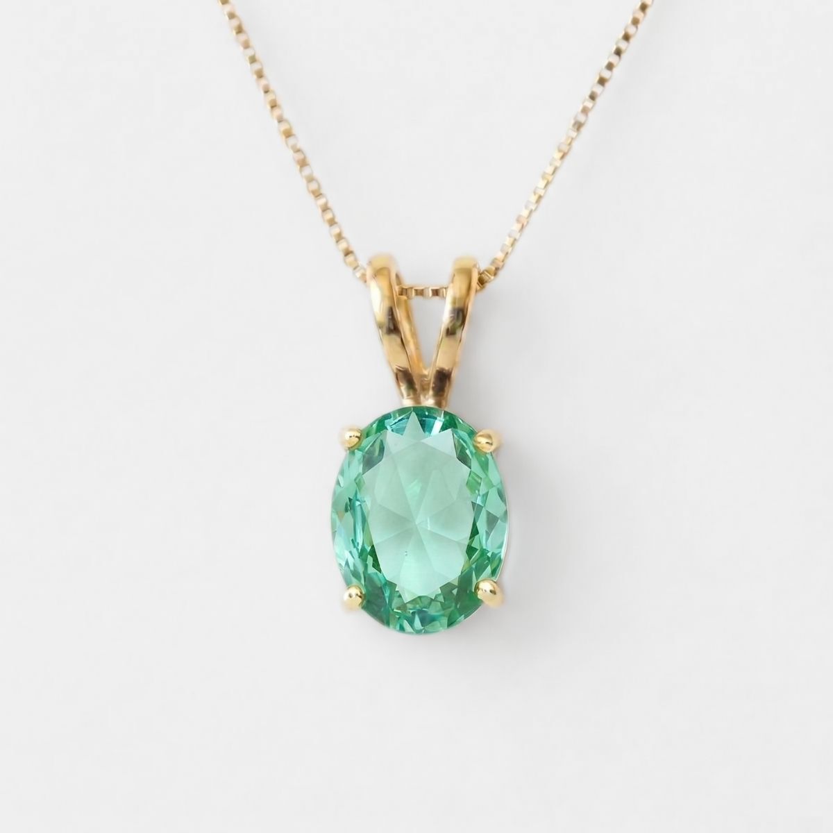 Created Emerald Pendant made in 18k Gold Vermeil with Oval Created Green Emerald in Prong setting, May Birthstone gift idea, symbolizes, ideal for everyday wear and perfect for birthday gifting and special occasions.