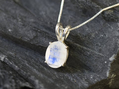 Rainbow Moonstone Necklace, Valentines Gift, Blue Moonstone Pendant, Oval Moonstone Pendant, Valentine Necklace, Solid Silver, Gift for Her