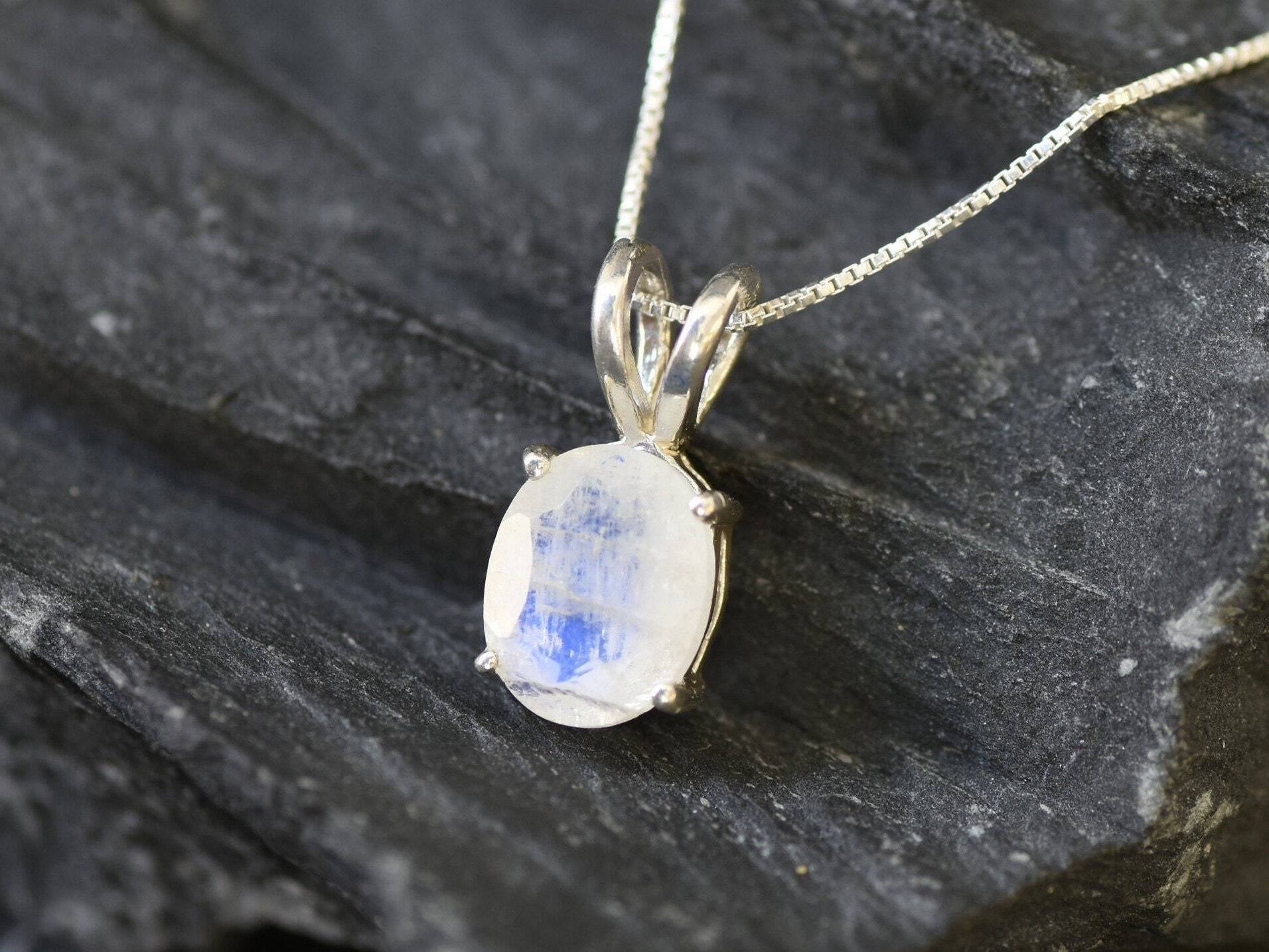 Silver Moonstone Pendant - Natural Moonstone Necklace - June Birthstone Necklace