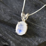 Silver Moonstone Pendant - Natural Moonstone Necklace - June Birthstone Necklace