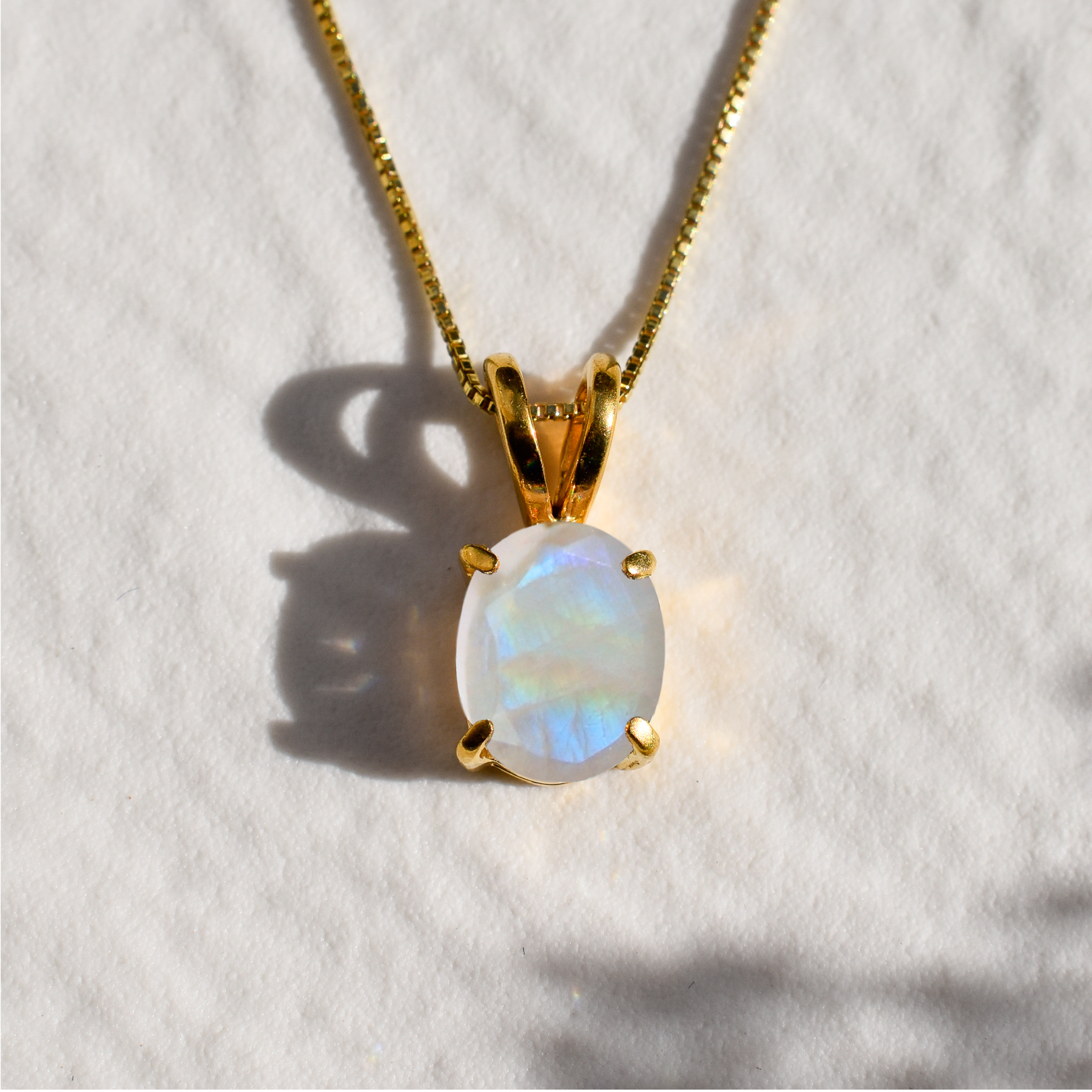 Gold Moonstone Necklace - Rainbow Moonstone Pendant - June Birthstone Gift