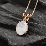 Rose Gold Moonstone Pendant - Silver Moonstone Necklace - White Solitaire Necklace