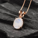 Rose Gold Moonstone Pendant - Silver Moonstone Necklace - White Solitaire Necklace