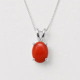 Bamboo Coral Pendant - Real Coral Necklace - Red Oval Necklace