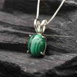 Malachite Necklace - Natural Malachite Necklace - Green Vintage Pendant