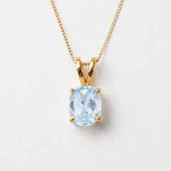 Gold Topaz Necklace - Blue Topaz Pendant - Blue Minimalist Necklace