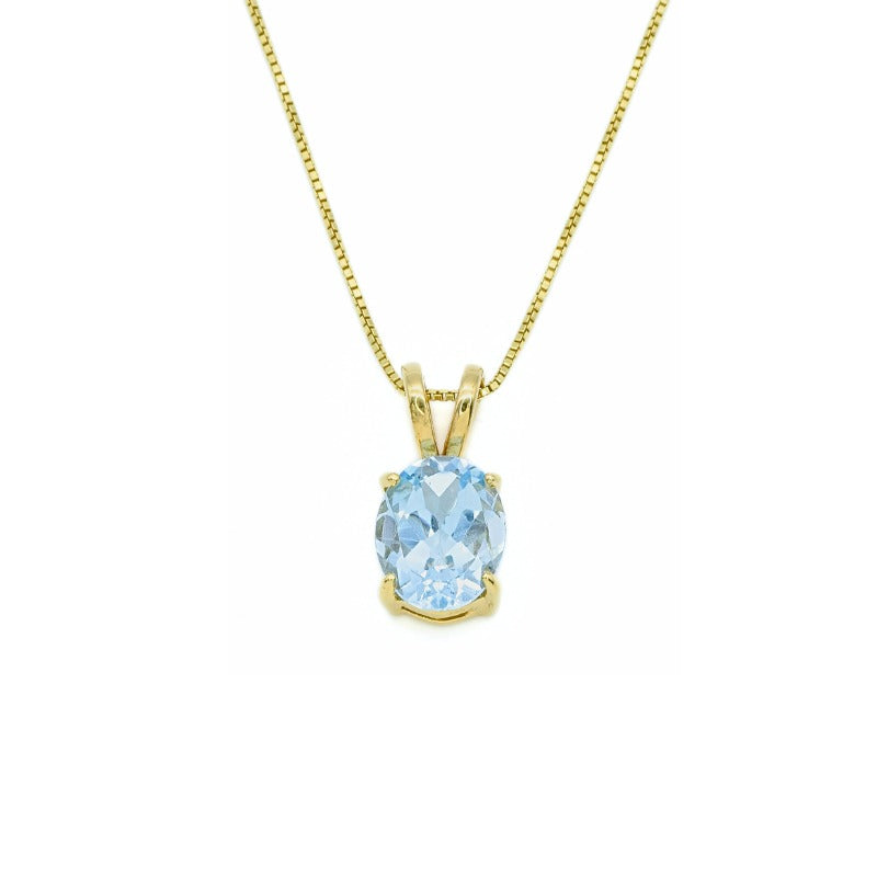Gold Blue Topaz Necklace - Natural Blue Topaz Pendant, Oval Topaz Necklace