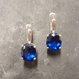 Solitaire Sapphire Earrings - Oval Sapphire Earrings - Sapphire Vintage Earrings