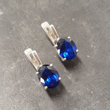 Solitaire Sapphire Earrings - Oval Sapphire Earrings - Sapphire Vintage Earrings