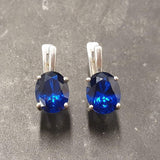 Solitaire Sapphire Earrings - Oval Sapphire Earrings - Sapphire Vintage Earrings