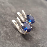 Solitaire Sapphire Earrings - Oval Sapphire Earrings - Sapphire Vintage Earrings