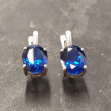 Solitaire Sapphire Earrings - Oval Sapphire Earrings - Sapphire Vintage Earrings