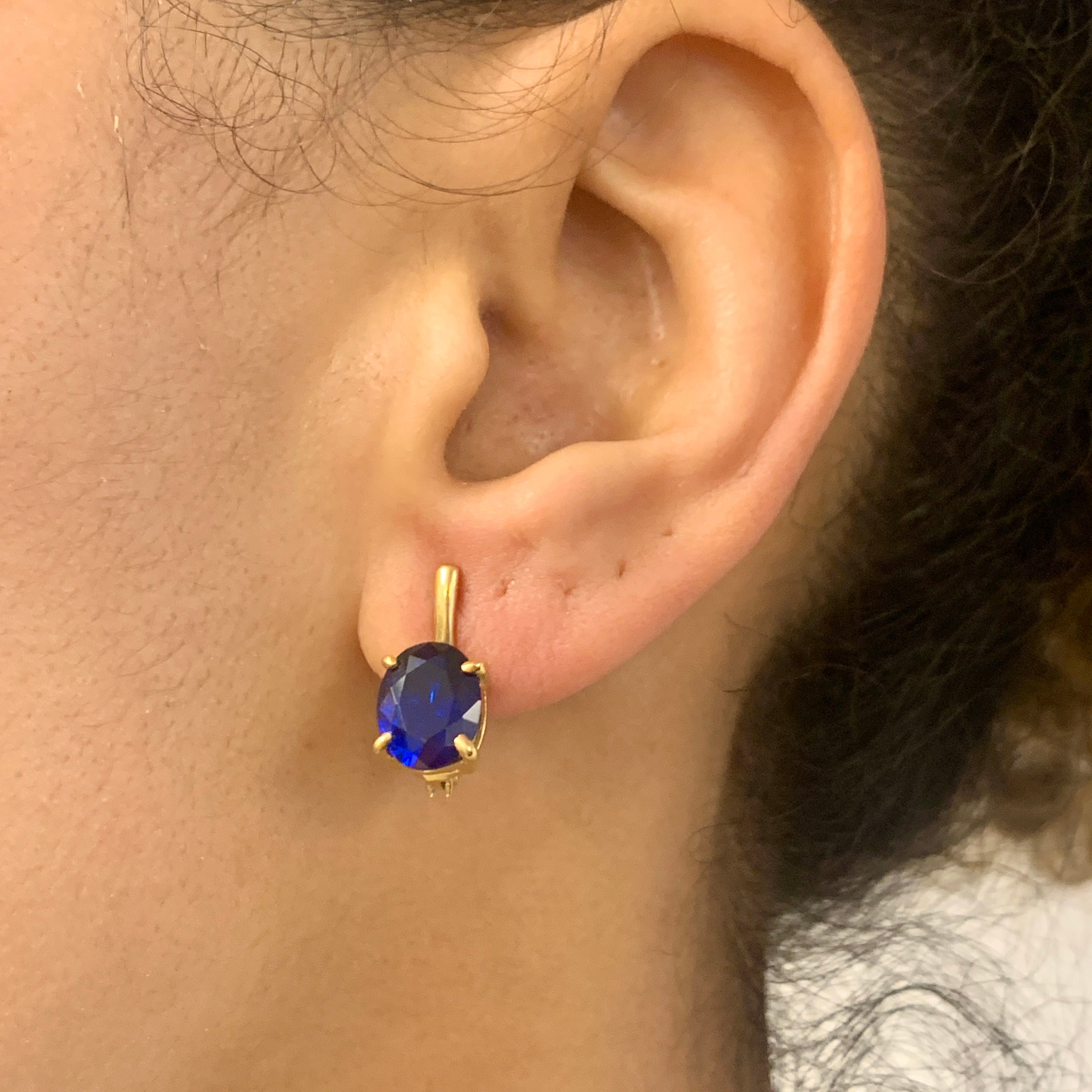 Elegant 18k Gold Vermeil Sapphire Earrings with Oval Blue Sapphire, perfect for birthdays and special occasions.