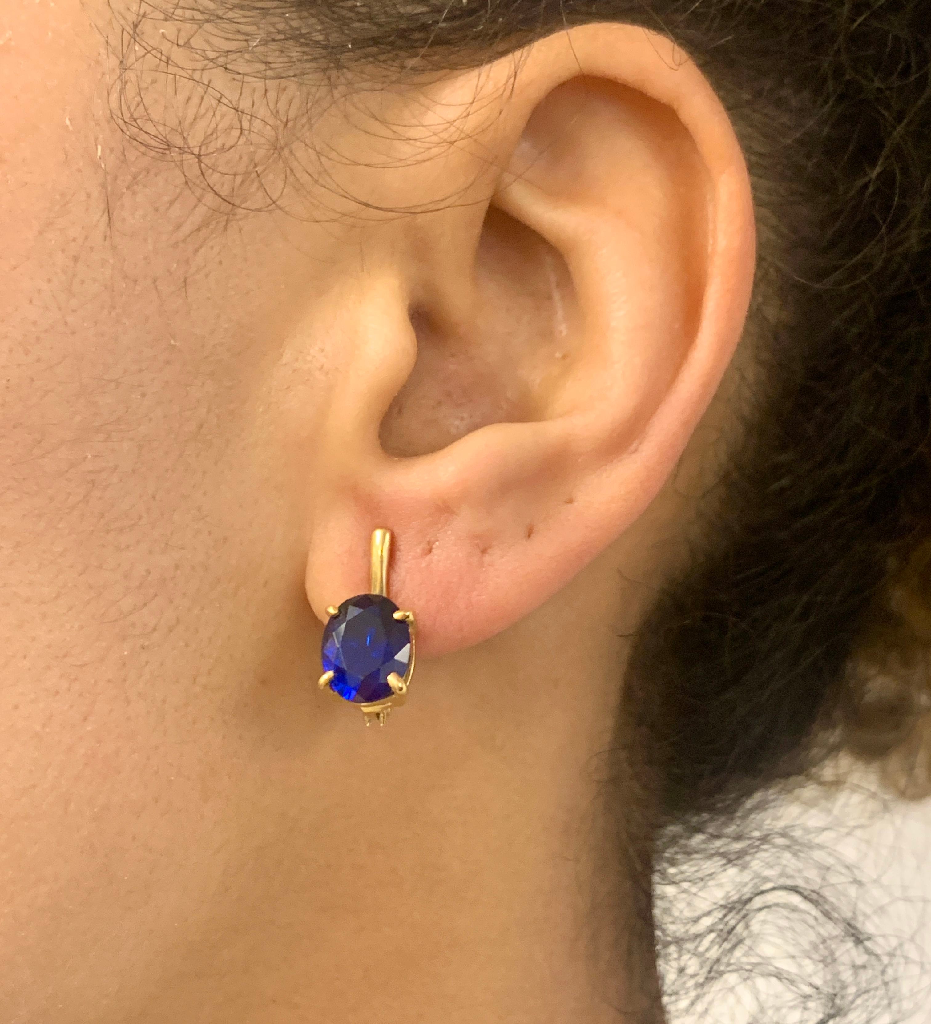 Elegant 18k Gold Vermeil Sapphire Earrings with Oval Blue Sapphire, perfect for birthdays and special occasions.