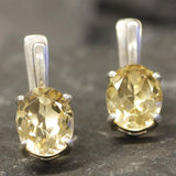 Genuine Citrine Earrings - Large Yellow Studs - Classic Oval Earrings