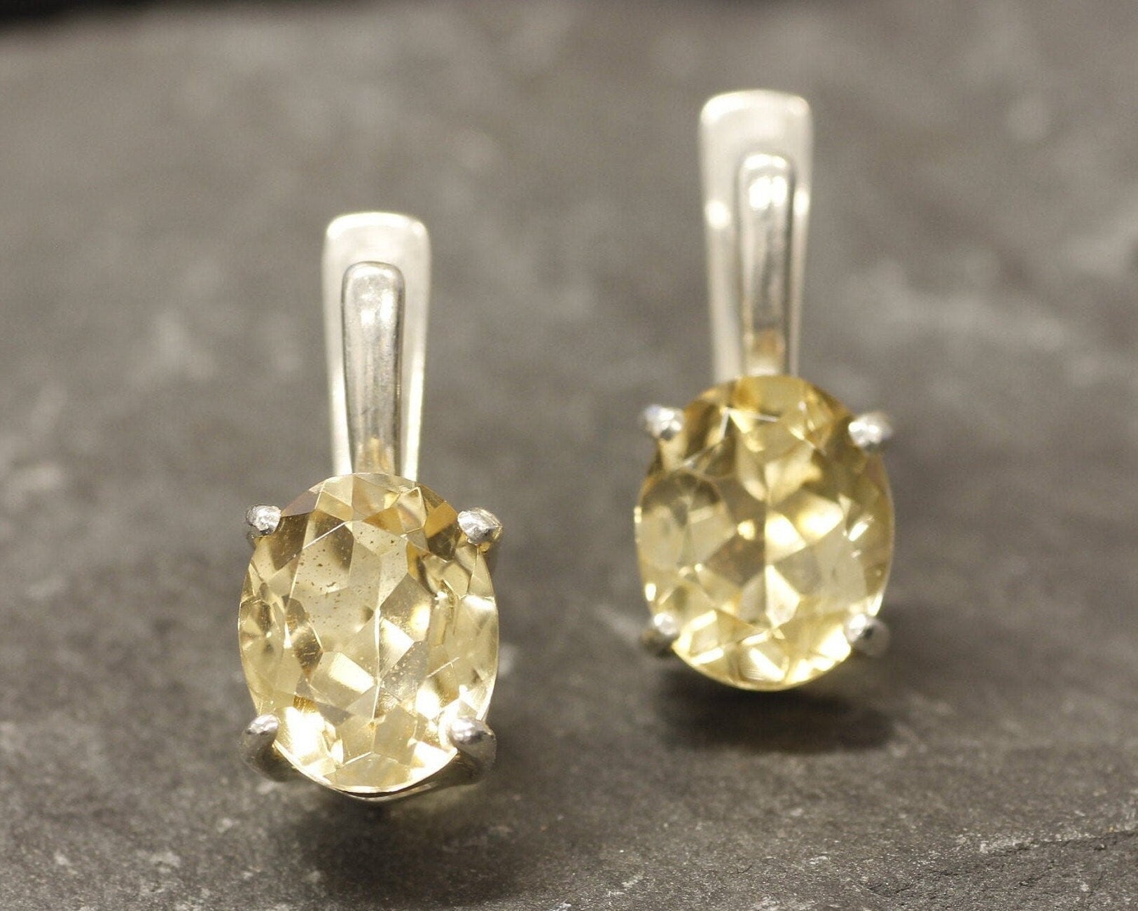 Genuine Citrine Earrings - Large Yellow Studs - Classic Oval Earrings