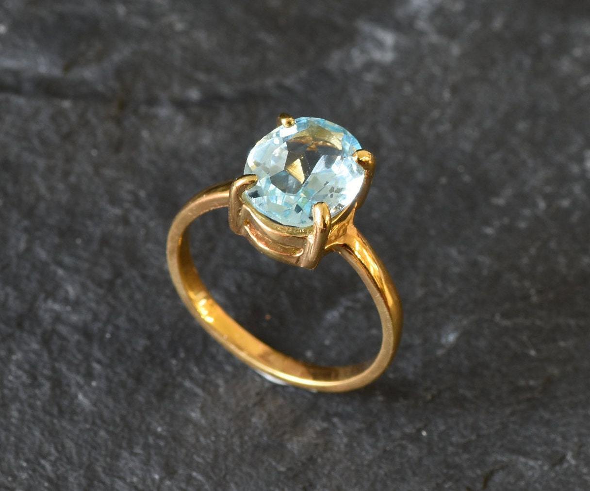 Blue Topaz Ring, Natural Blue Topaz, December Ring, Blue Solitaire Ring, Blue Vintage Ring, Topaz Ring, Blue Diamond Ring, 925 Silver Ring(1)