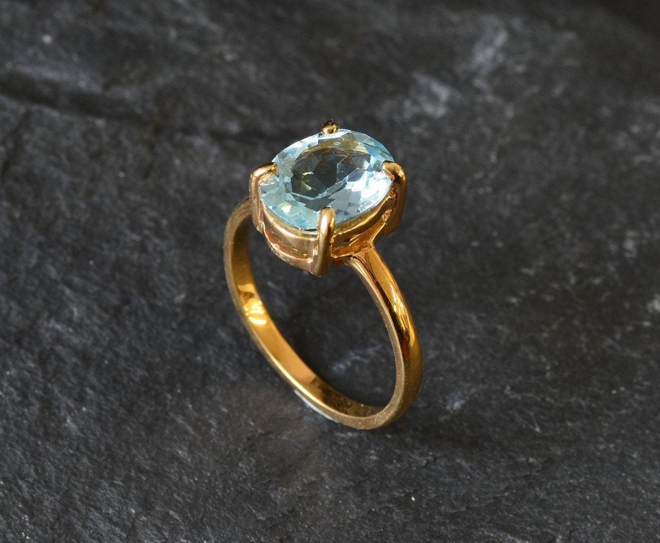 Blue Topaz Ring, Natural Blue Topaz, December Ring, Blue Solitaire Ring, Blue Vintage Ring, Topaz Ring, Blue Diamond Ring, 925 Silver Ring(1)