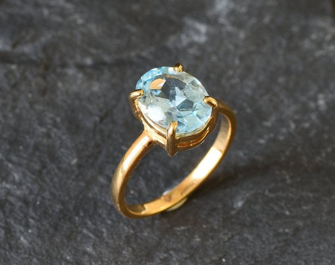 Blue Topaz Ring, Natural Blue Topaz, December Ring, Blue Solitaire Ring, Blue Vintage Ring, Topaz Ring, Blue Diamond Ring, 925 Silver Ring(1)