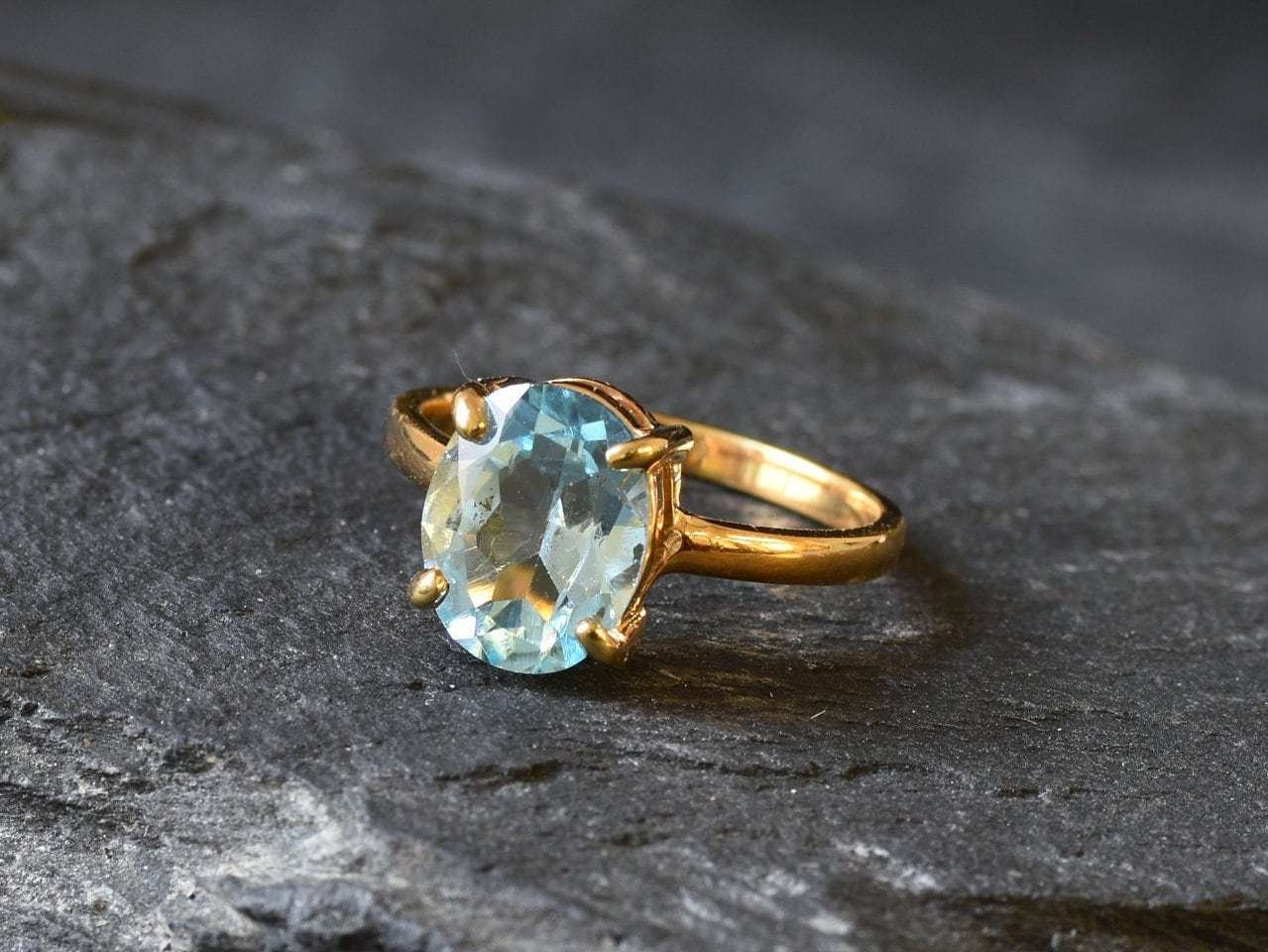 Blue Topaz Ring, Natural Blue Topaz, December Ring, Blue Solitaire Ring, Blue Vintage Ring, Topaz Ring, Blue Diamond Ring, 925 Silver Ring(1)